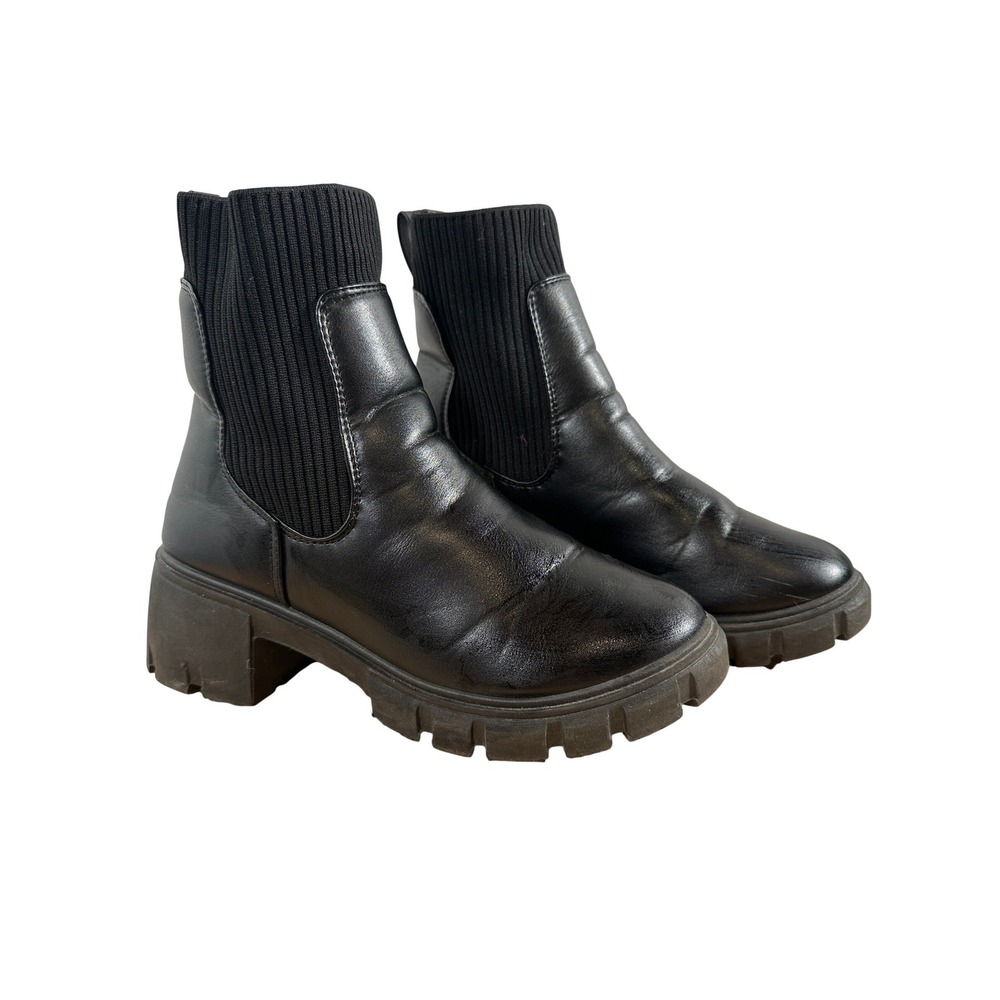 Black Sock Ankle Boots Lug Sole Chunky Platform Edgy Streetwear Size 8